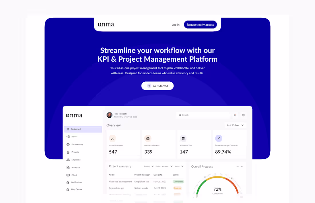 Cover image for Landing Page Design for KPI & Project Management Tool