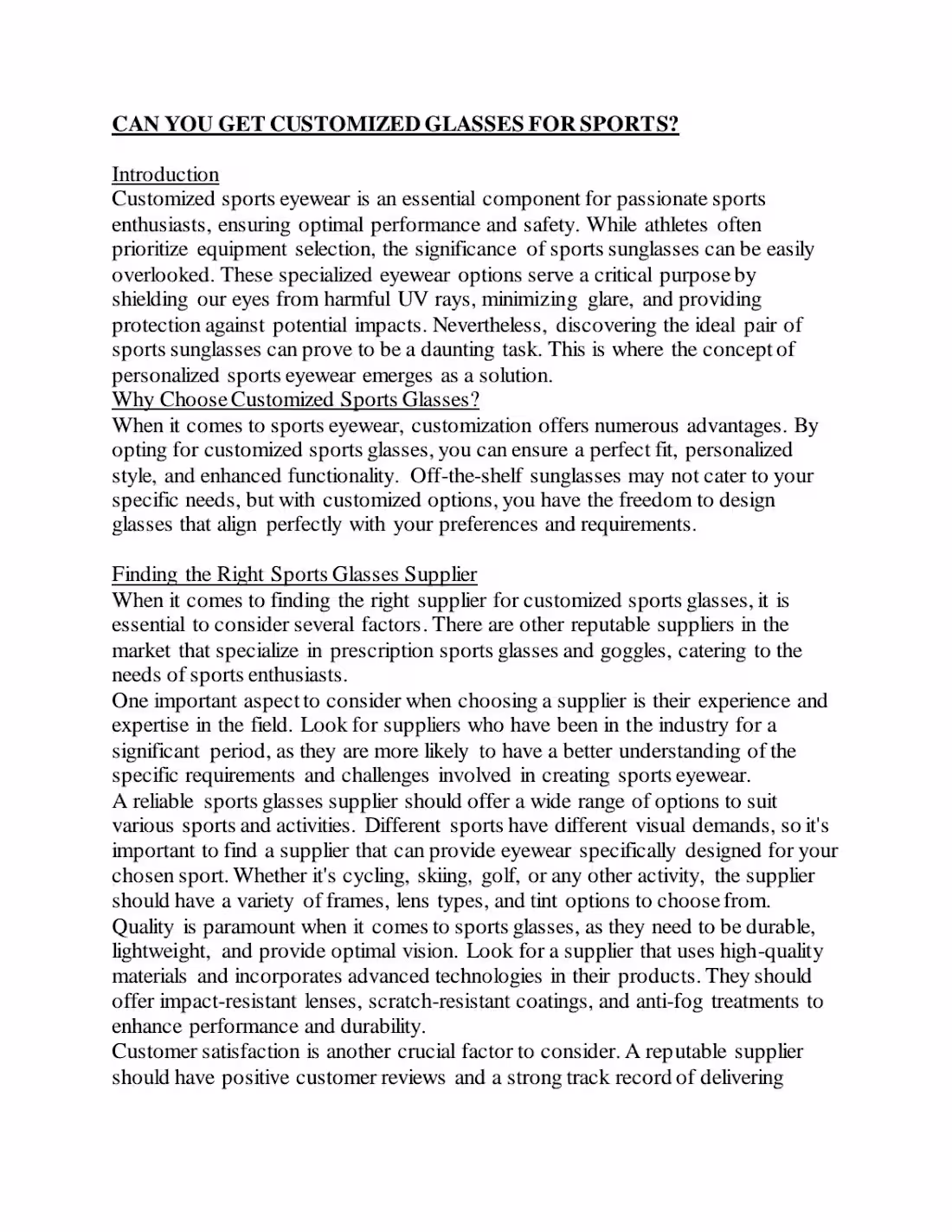 Cover image for Customized Sports Glasses Project