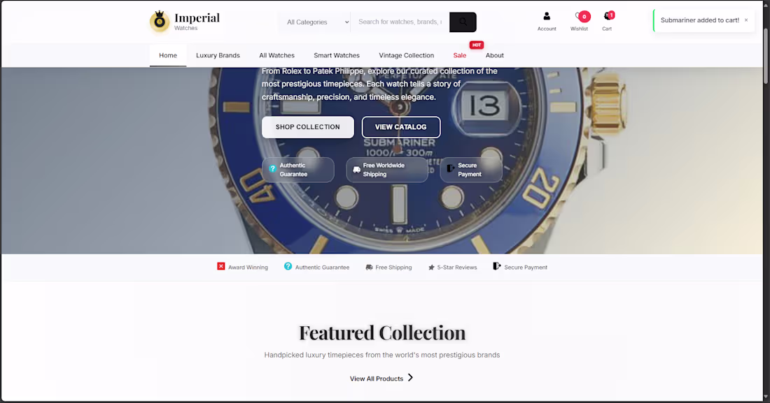Cover image for Imperial Watches is a full-stack e-commerce platform for lux...
