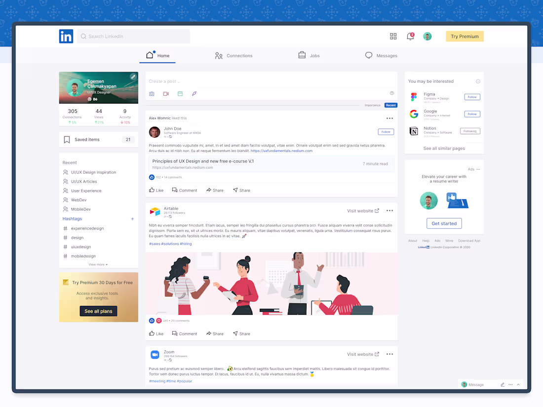 Cover image for LinkedIn Homepage Concept Design