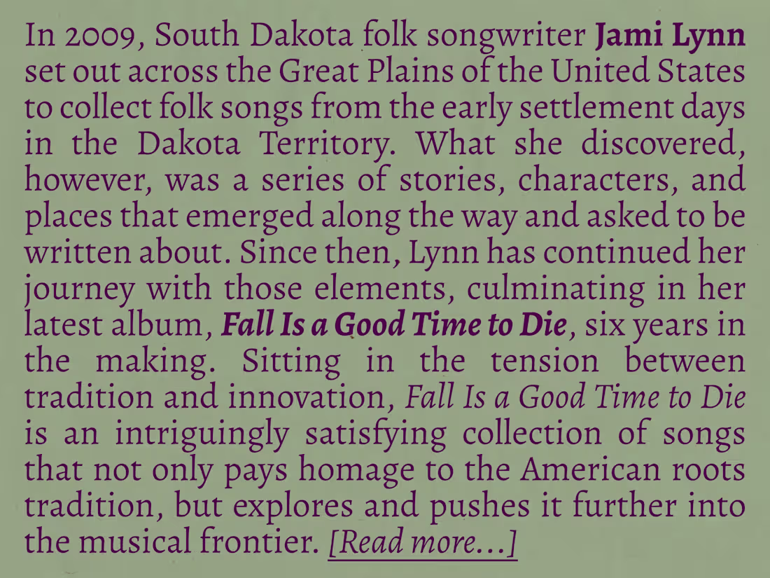 Cover image for Artist Bio: Jami Lynn - Fall Is a Good Time to Die