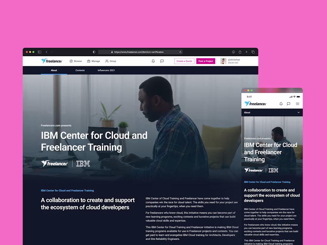 Cover image for Freelancer’s IBM Center for Cloud Training Landing Page Redesign