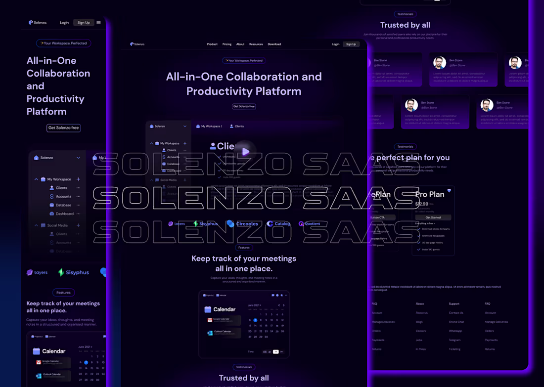 Cover image for Solenzo | SAAS website landing page Responsive :: Behance
