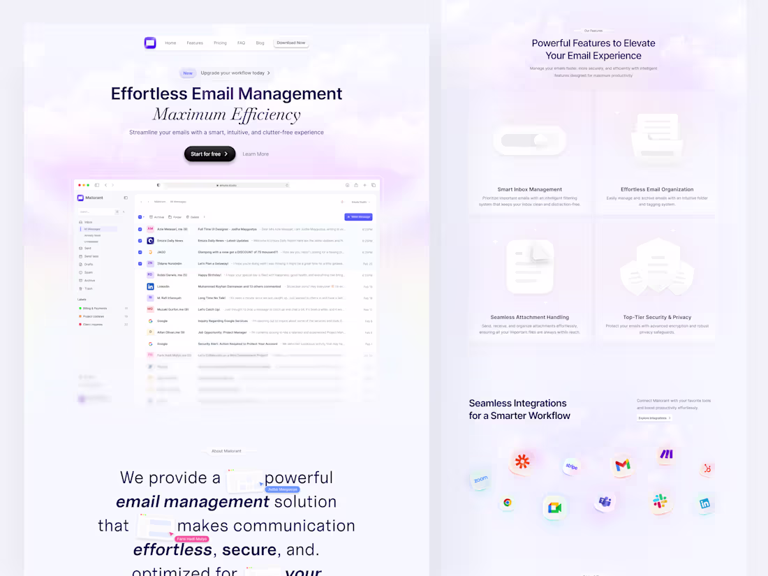 Cover image for Landing Page Design for Email Management App