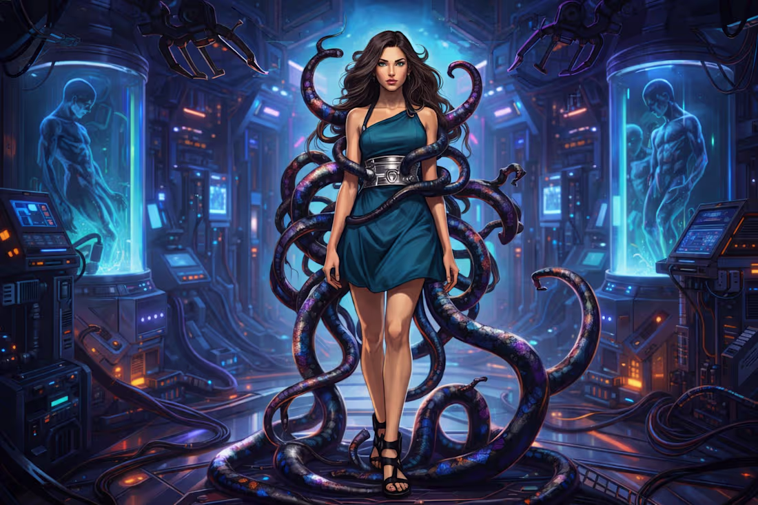 Cover image for Symbiosis A fusion of elegance and dark sci-fi energy. Surro...