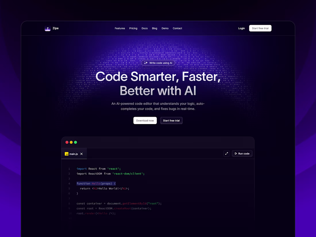 Cover image for Hero design for the AI code assitant website