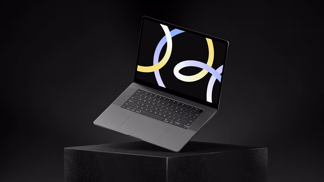 Cover image for New laptop scene render. Sleek dark setup with soft lighting...