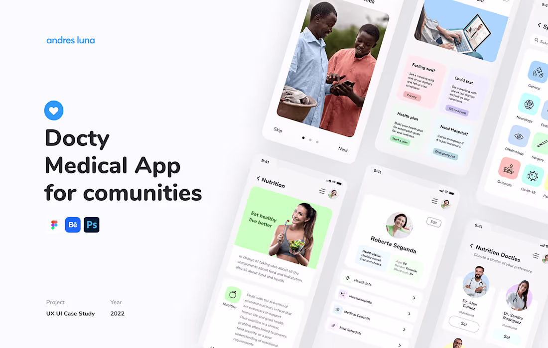 Cover image for Docty - Medical/Doctor App for communities :: Behance