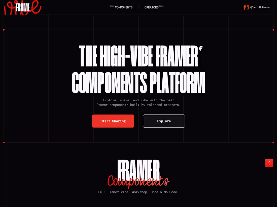 Cover image for VibeFrame • Free Framer Components & Vibe Code Platform