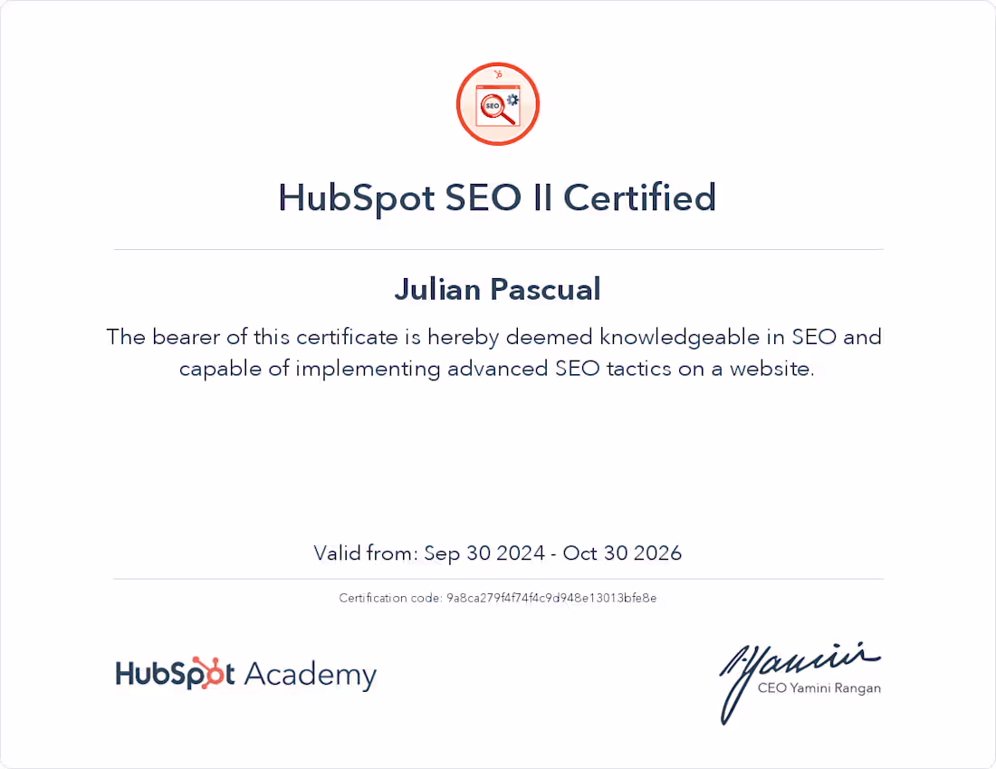 Cover image for HubSpot SEO II Certification