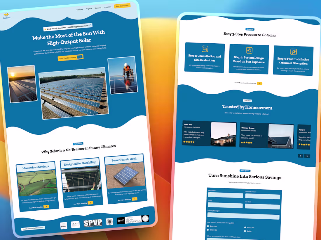 Cover image for SunZone ☀️ | Solar Website Design for Sunny Climates