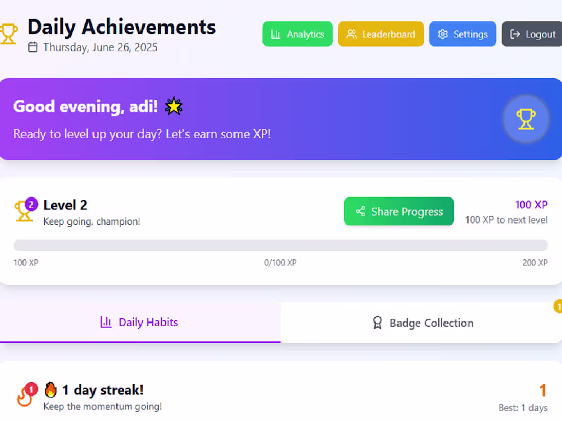 Cover image for Daily Achievement Unlocked - Level up your life