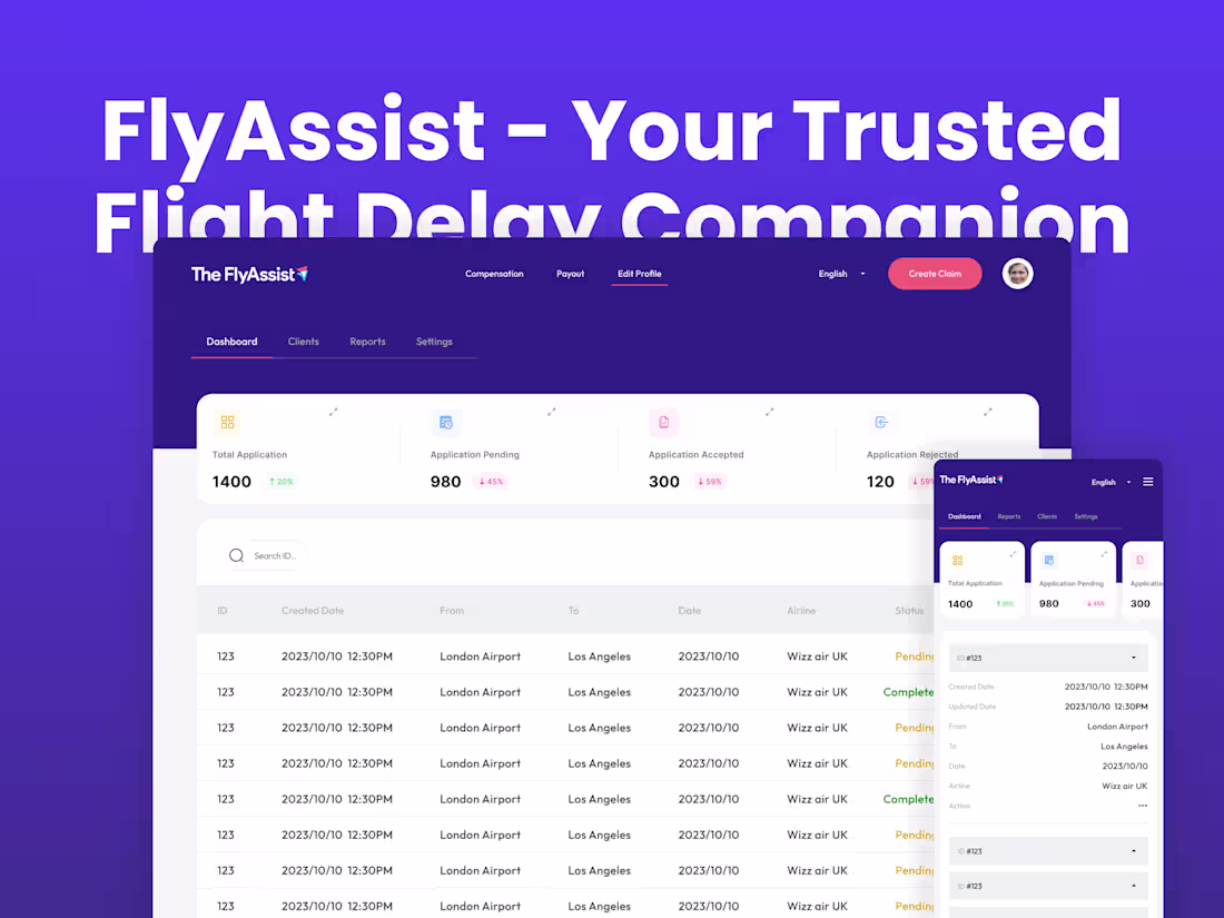 Cover image for Fly Assists Landing Page + Dashboard + Responsive ui ux  design