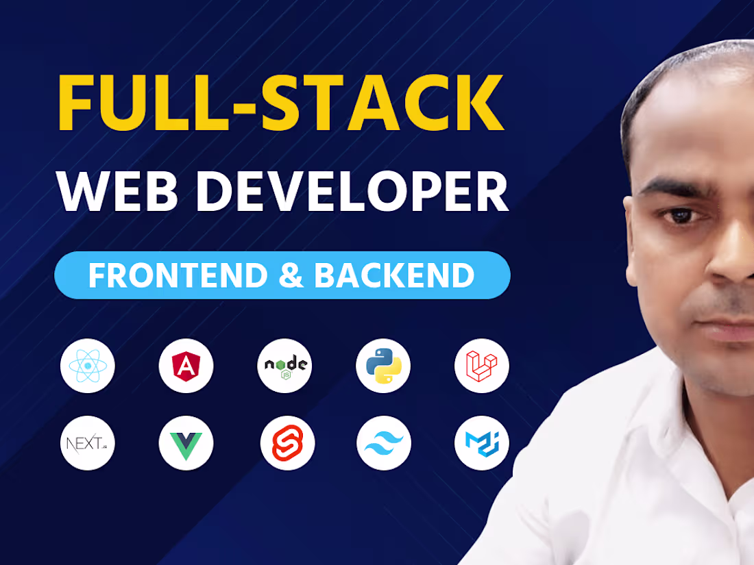 Cover image for Full stack development React Angular Laravel Next Svelte Vue