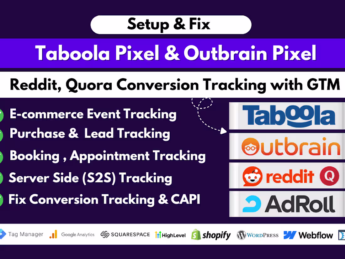 Cover image for setup pixel taboolaoutbrain Reddit quora conversion tracking GTM