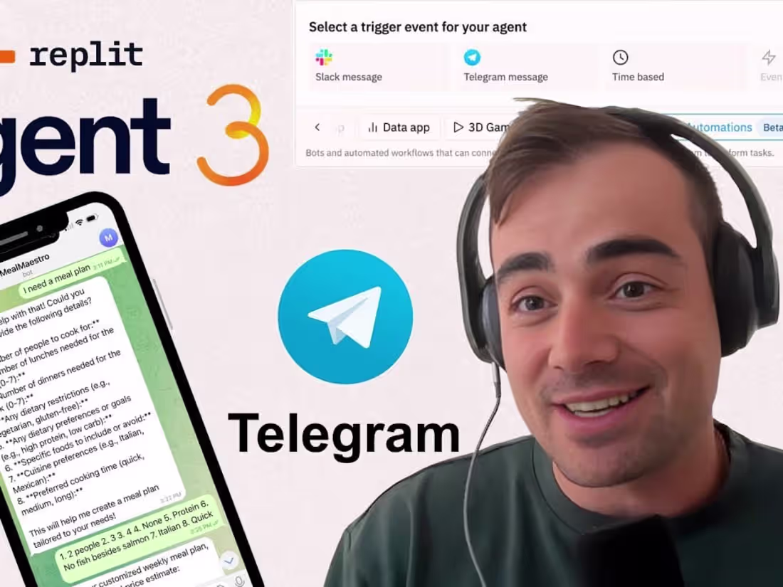 Cover image for video on a telegram bot I built with Replit's Agent 3! https...