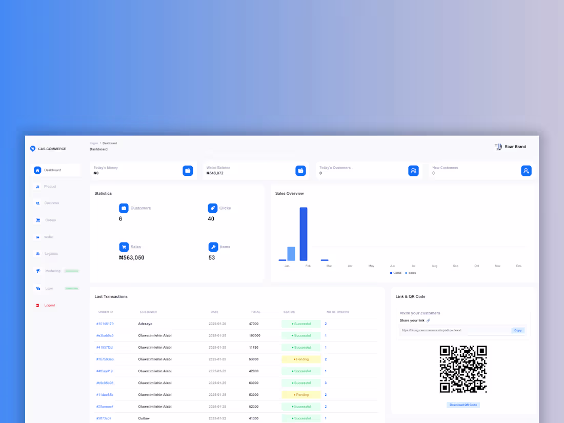 Cover image for Web App Development for Cas Commerce Merchant Dashboard