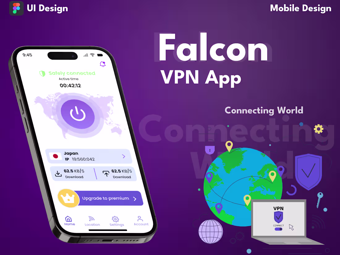 Cover image for VPN Mobile App UI (Connecting World) :: Behance