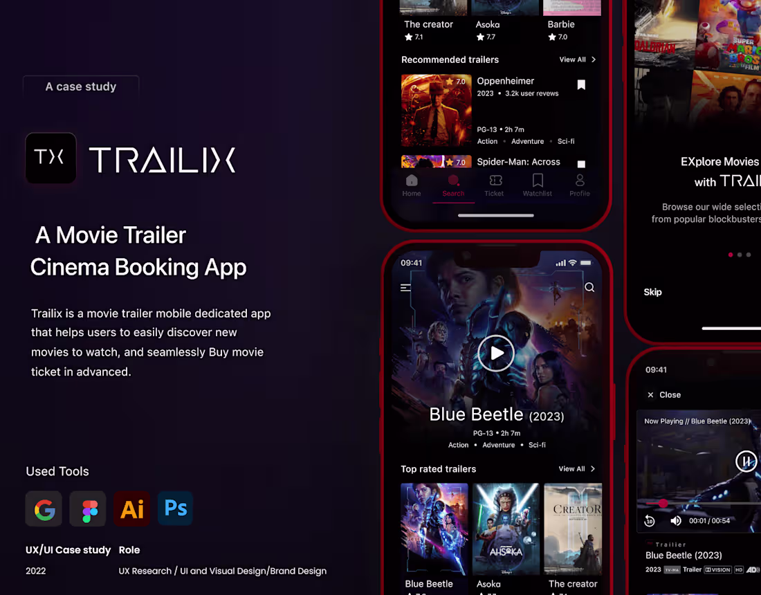 Cover image for Trailix- Movie trailer booking app, UX case study