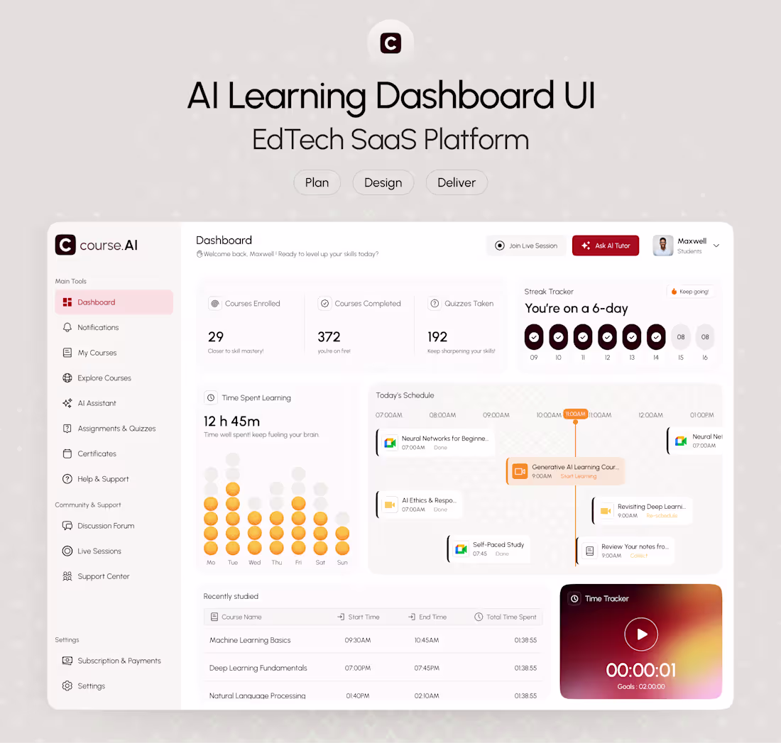 Cover image for AI Learning Dashboard UI - EdTech SaaS Platform #dashboard #...