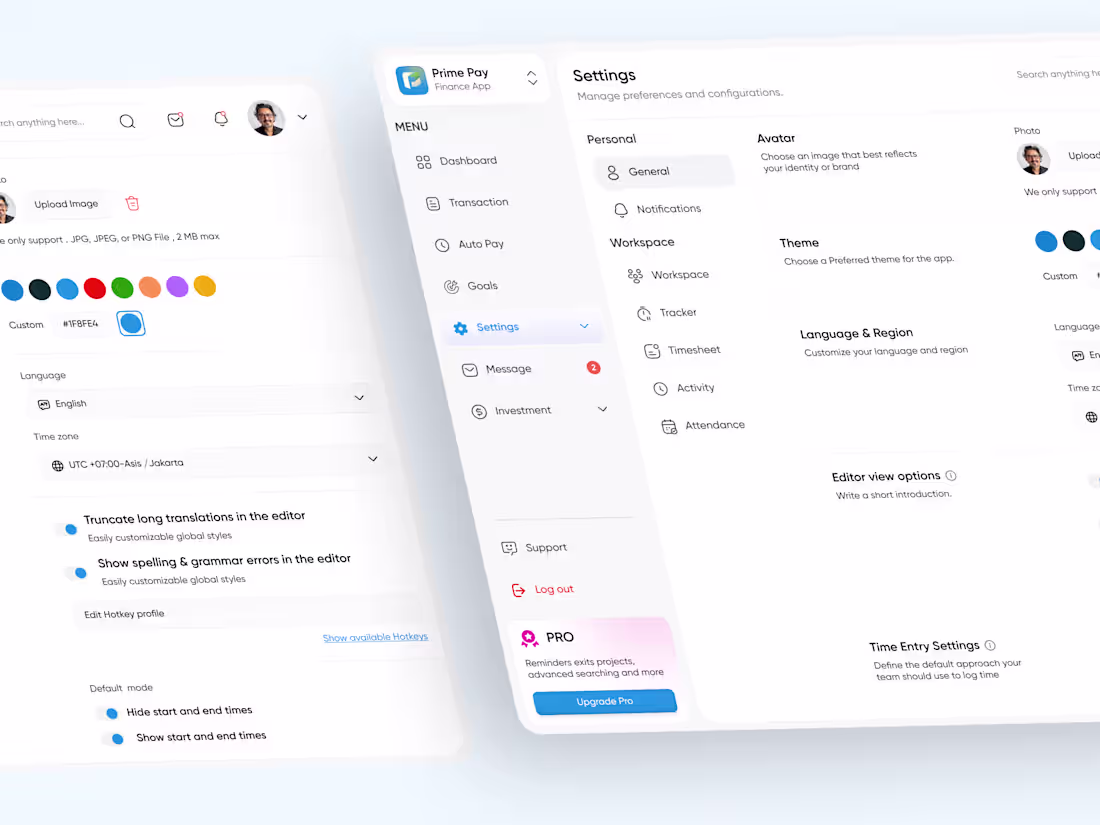 Cover image for Prime Pay - Finance Dashboard Setting Page