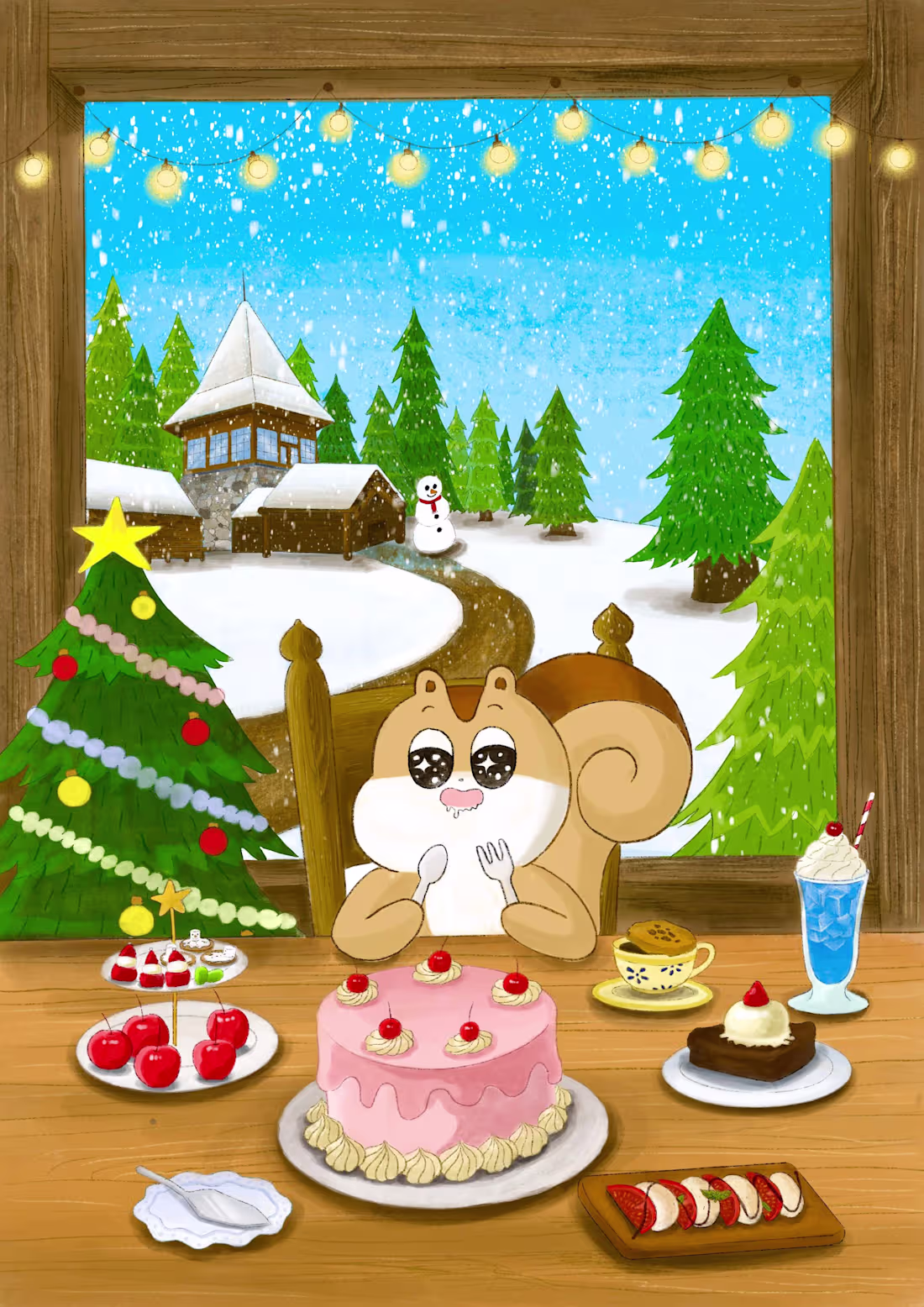 Cover image for Christmas squirrel dish digital illustration