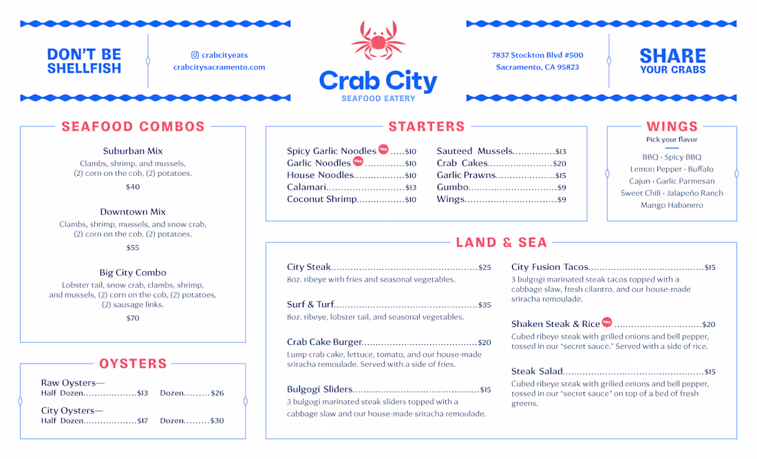 Cover image for Crab City Restaurant Menu Design