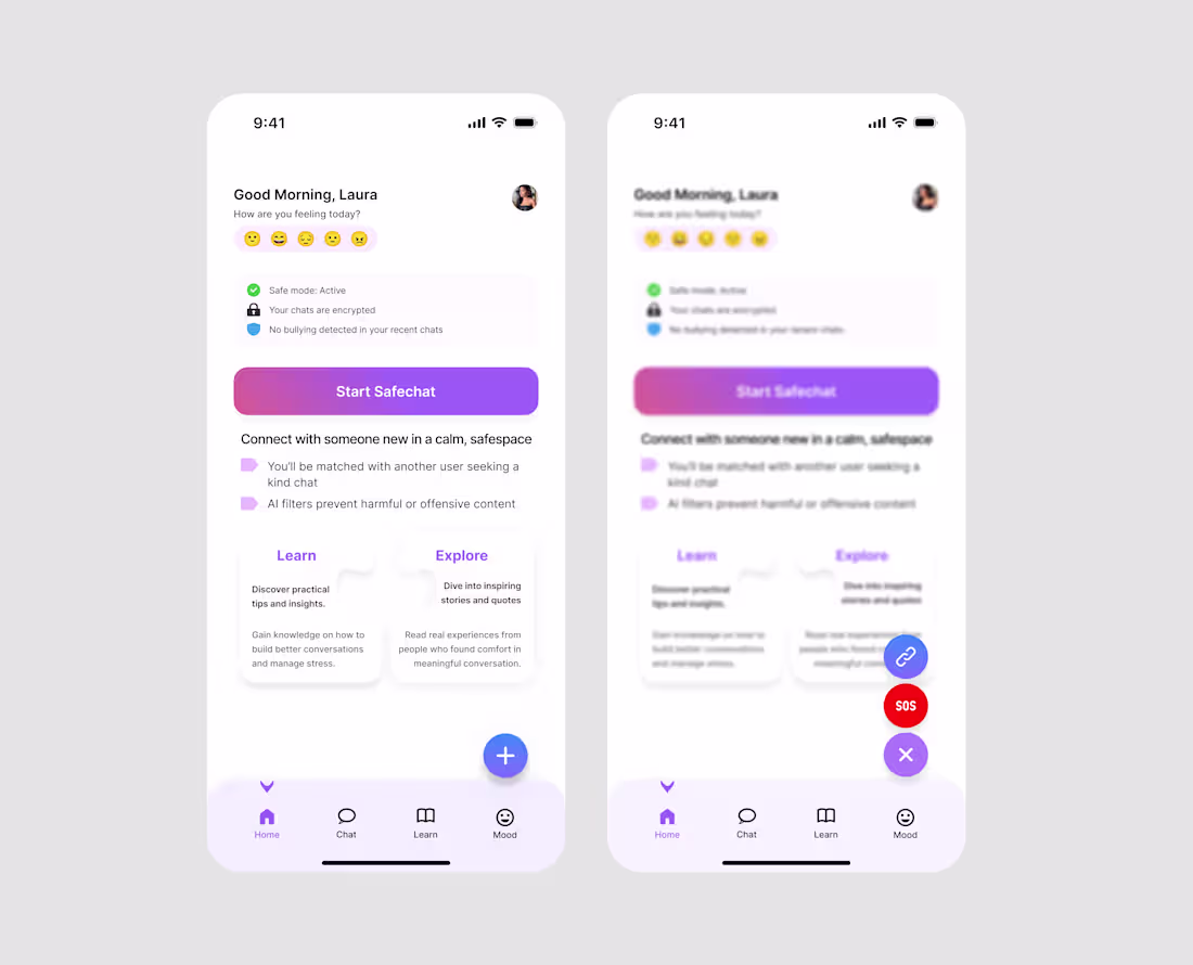 Cover image for Safespace: Anti-bullying app interface for students and work...