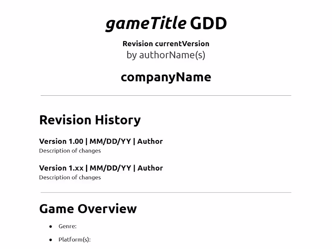 Cover image for Game Design Document