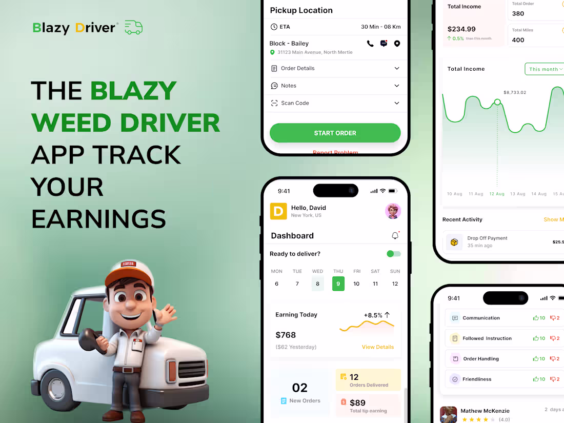 Cover image for Blazy Weed Driver – Delivery Driver App UI/UX Design