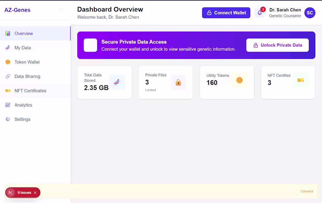 Cover image for Testing my DApp for secure genetic data tokenization. Built ...