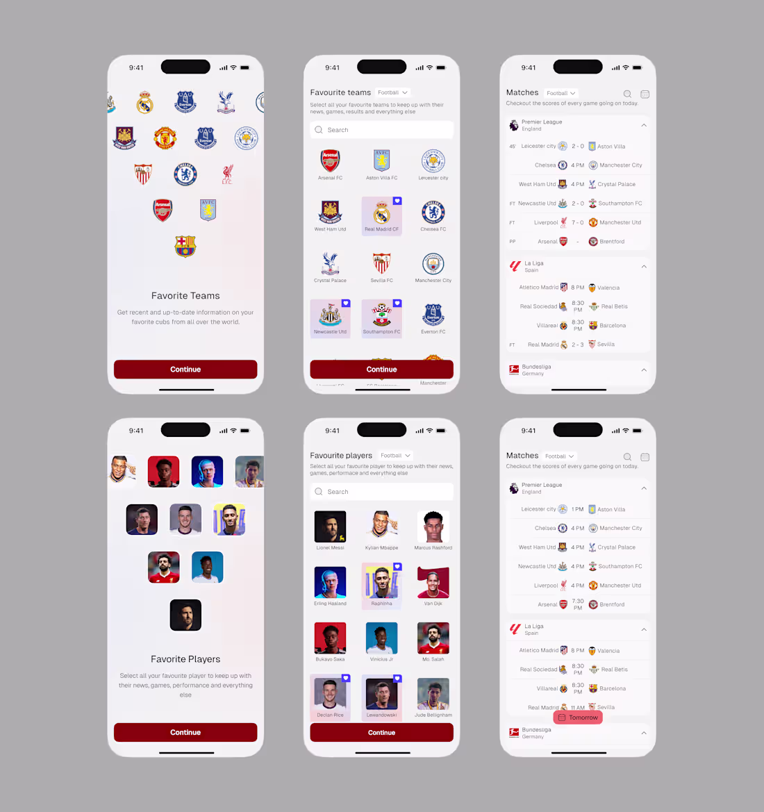 Cover image for Frames from my football app project We have the onboarding s...