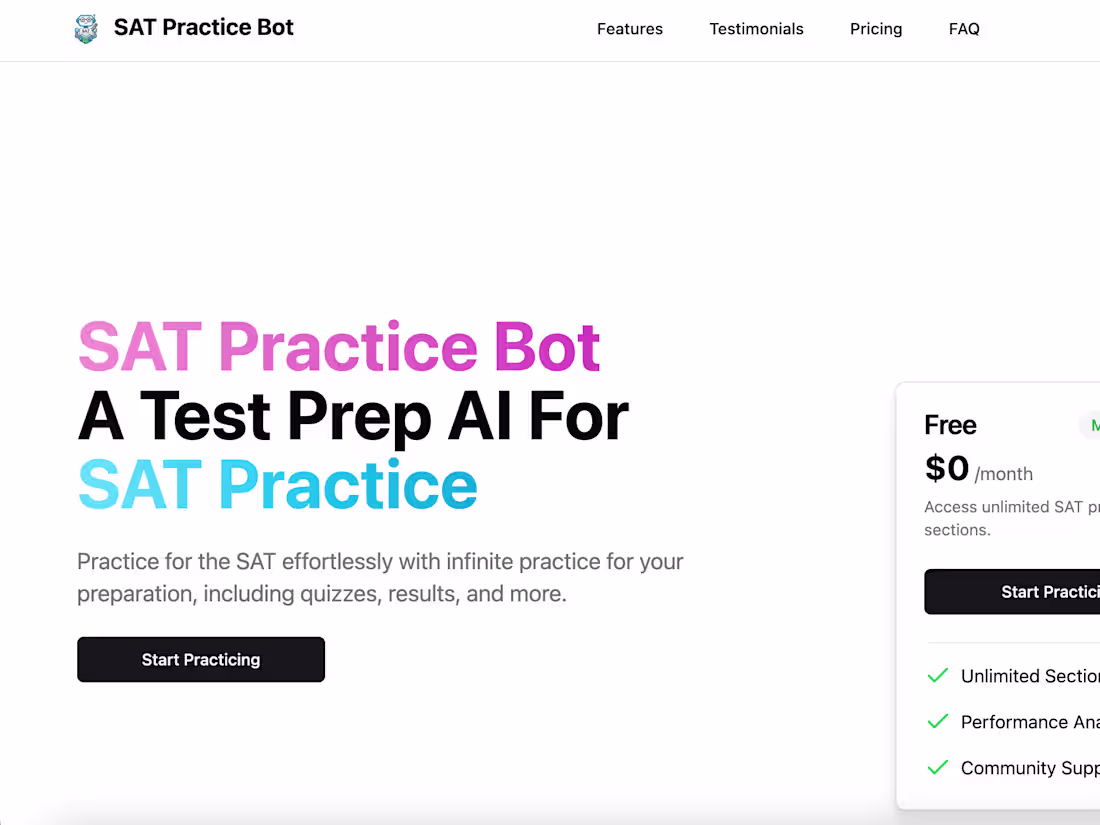 Cover image for SAT Practice Bot - Full Stack Developer