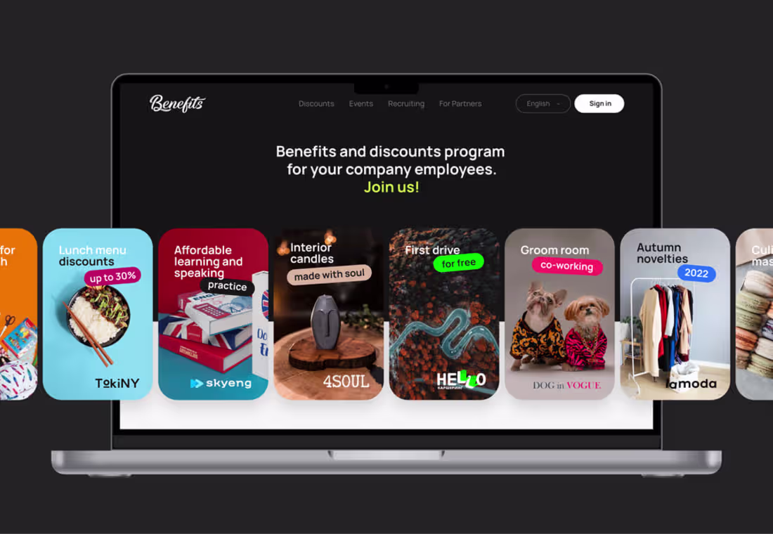 Cover image for Benefits — discounts, coupons, events and employees.