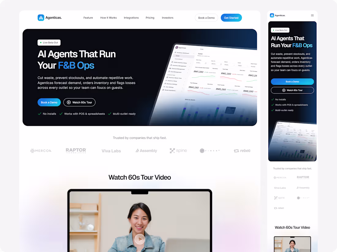 Cover image for Agenticas Landing Page - AI Agent That Run Your F&B Ops