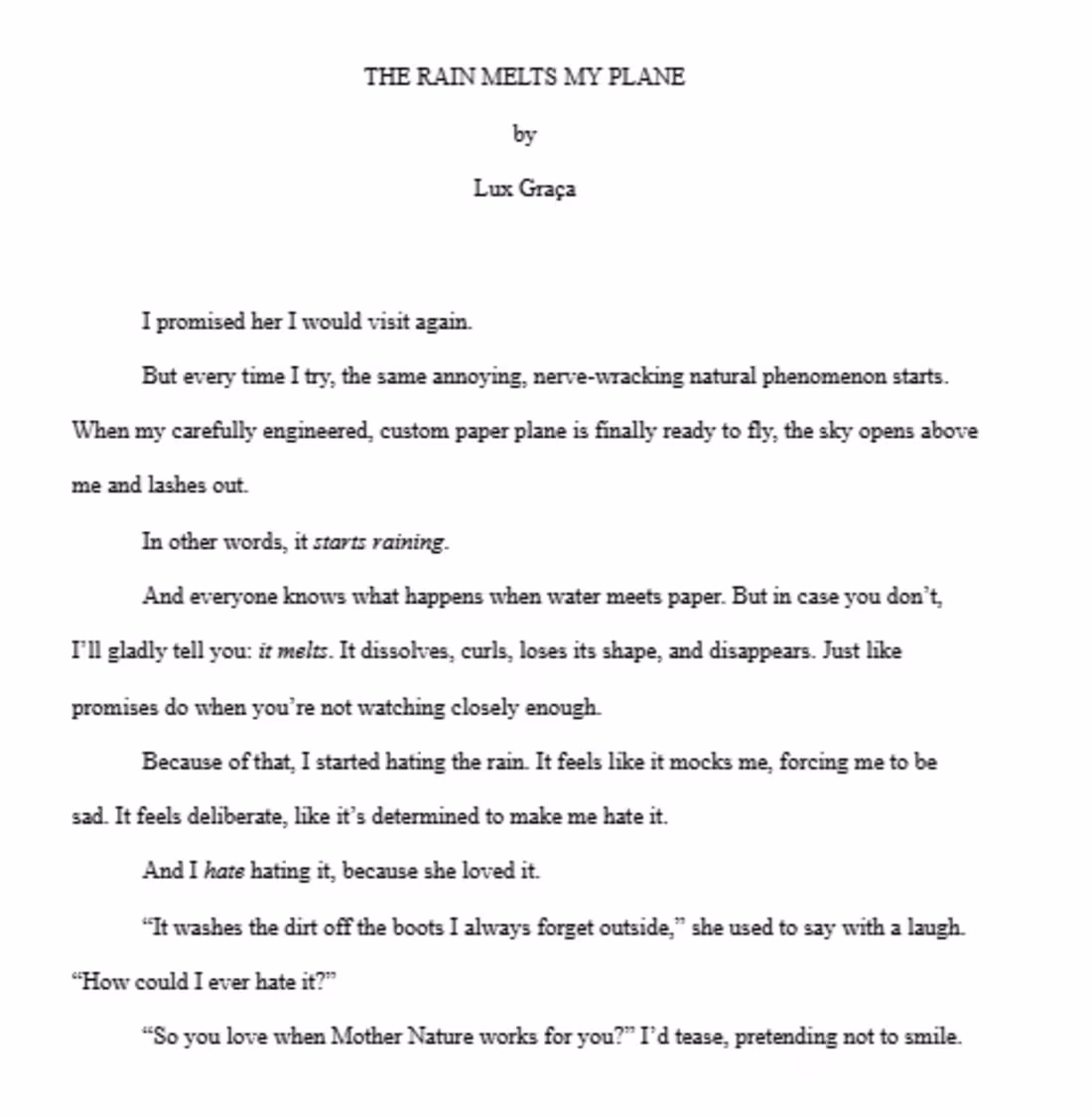 Cover image for My short story called "THE RAIN MELTS MY PLANE". Mixing the ...