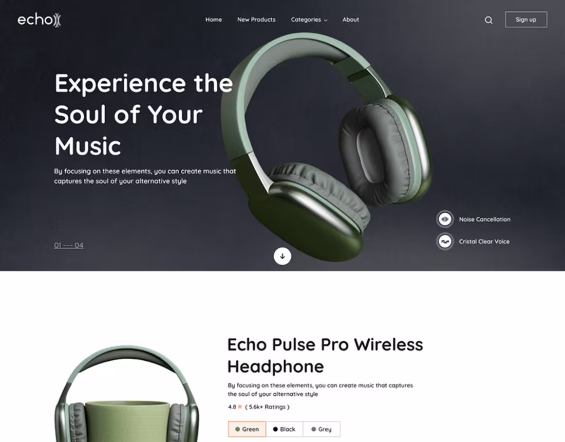 Cover image for Echo, a headphone e-com website :: Behance