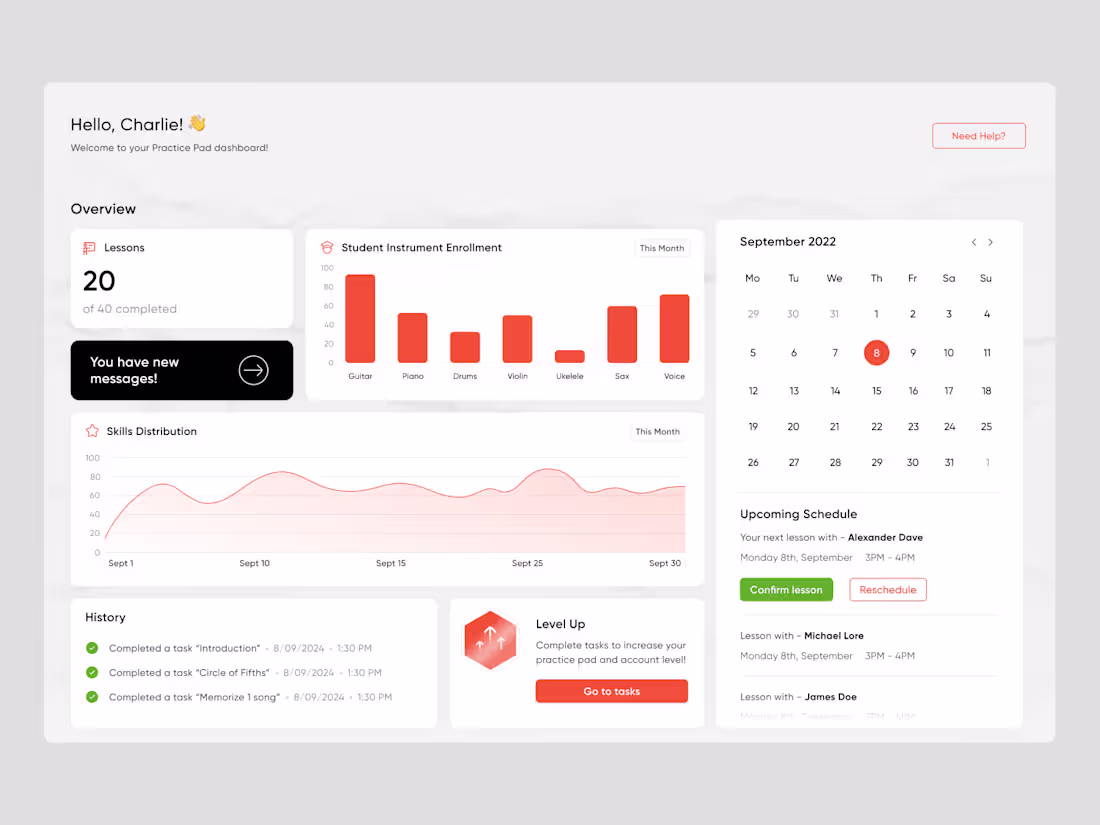 Cover image for Instructor Dashboard for a Music School