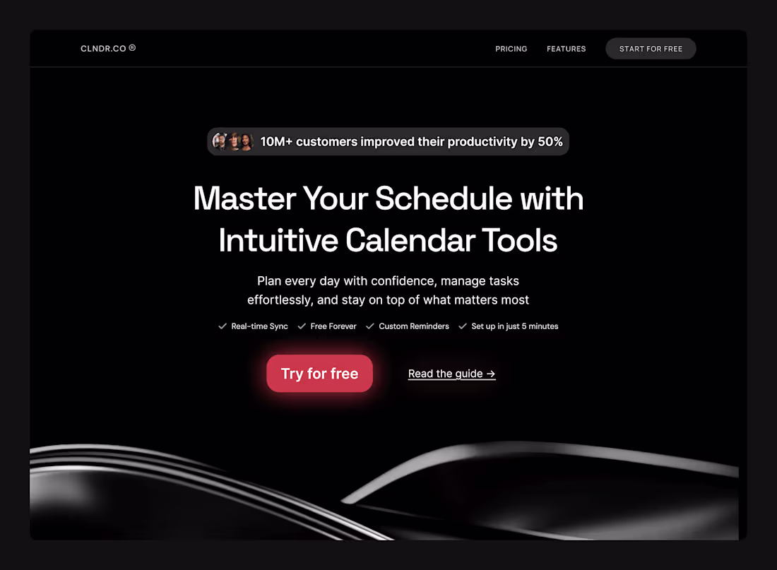 Cover image for Clndr: Calendar Website Hero Section Design