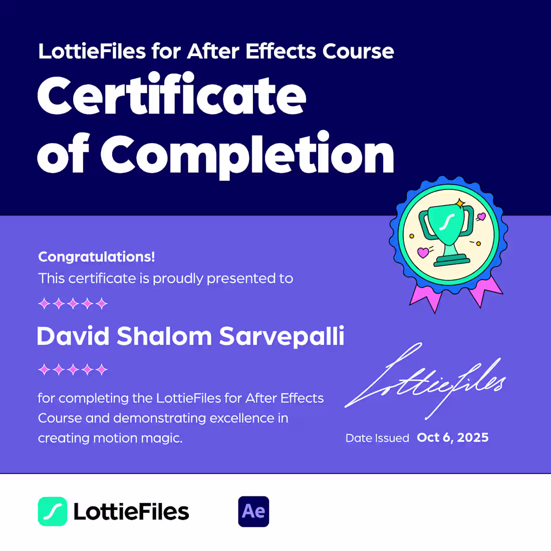 Cover image for 🎓 LottieFiles for After Effects: Certified! Excited to shar...