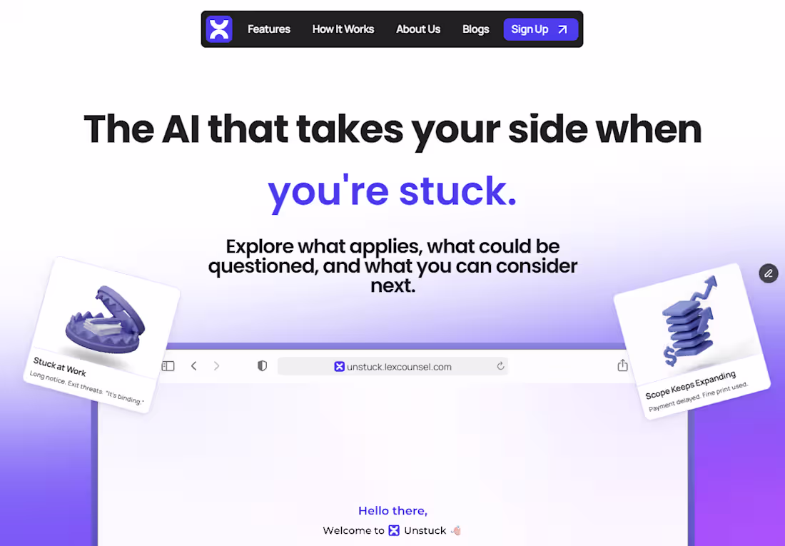 Cover image for Unstuck is an AI-powered legal