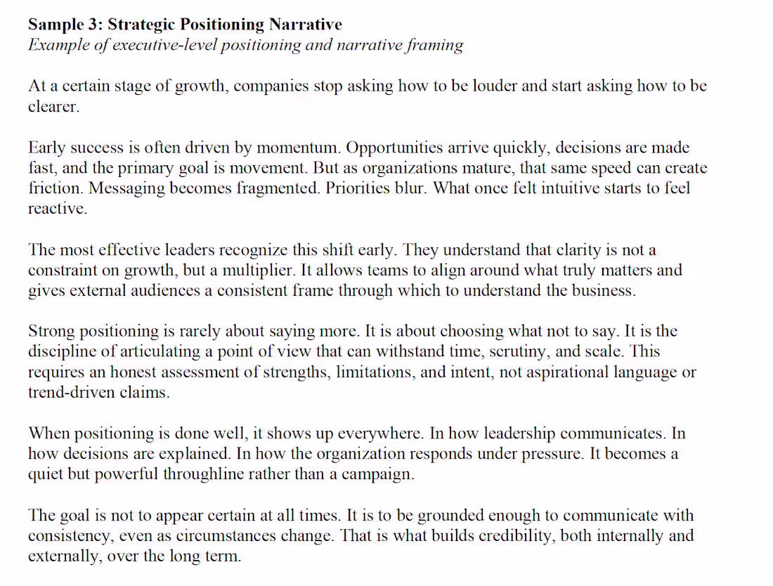 Cover image for This sample reflects executive-level narrative