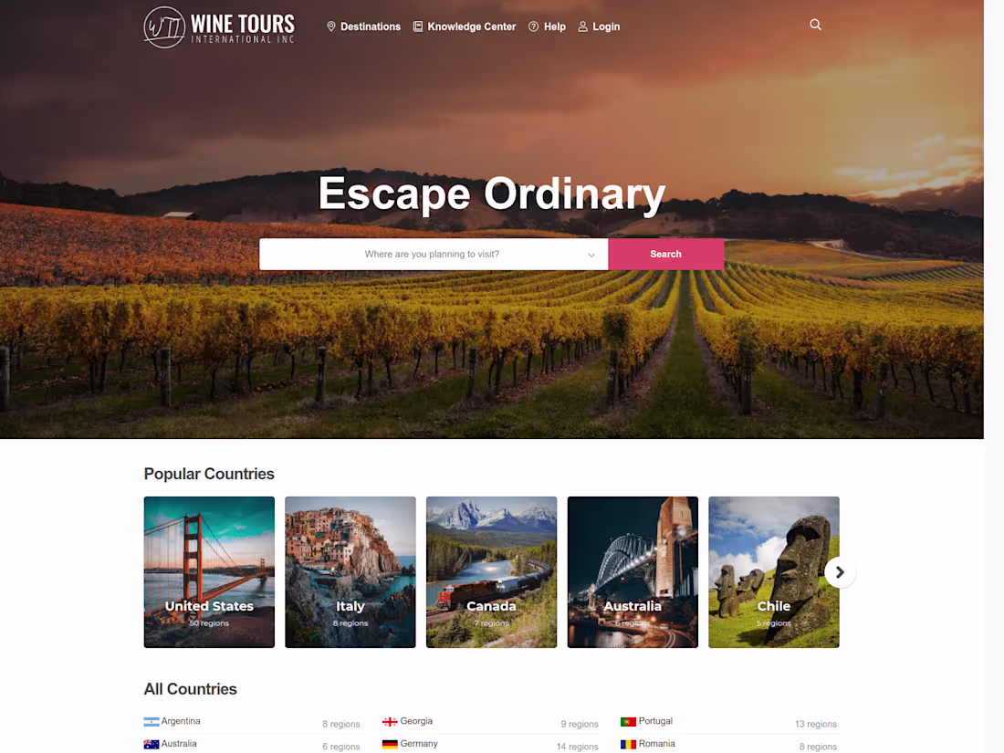 Cover image for WTI Wine Tours International - Wine tours, wineries, wine clubs…