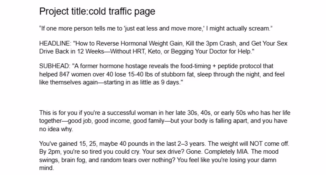 Cover image for Just finished a cold-traffic sales page for a women’s hormon...