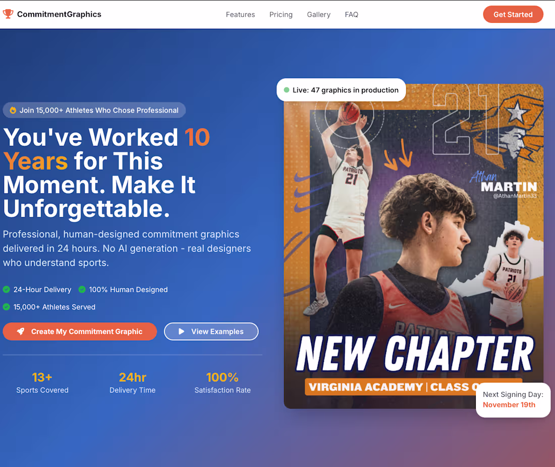 Cover image for Landing page I made for sports graphic artist.