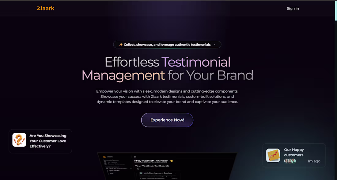 Cover image for Zlaark Testimonials Platform Development