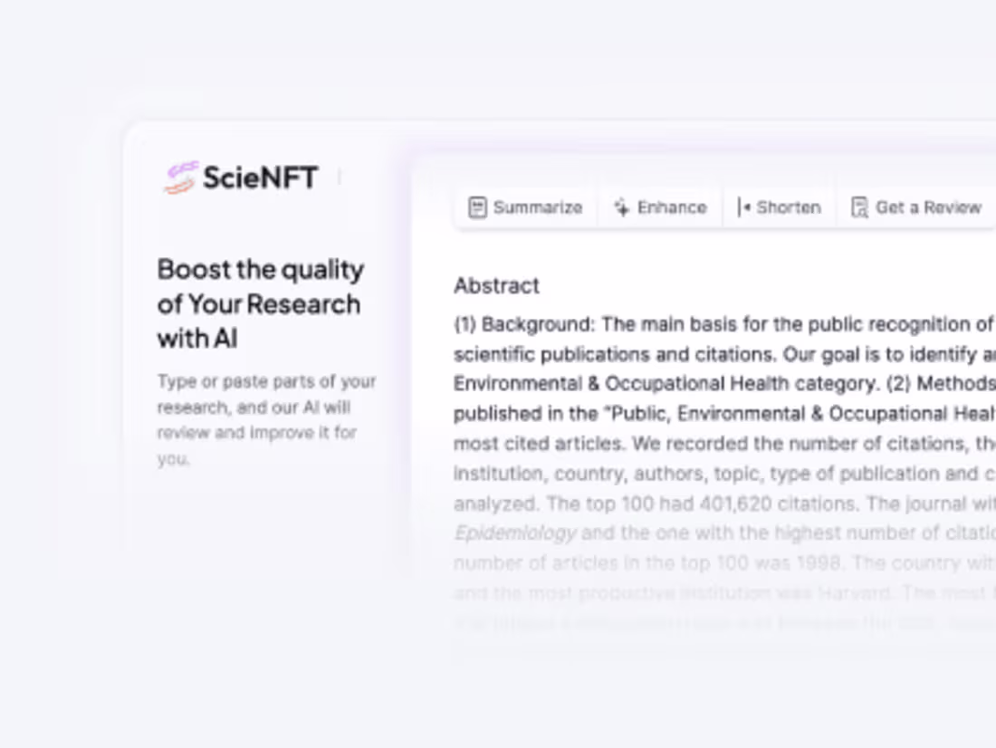 Cover image for ScieNFT AI • AI-backed research tool 