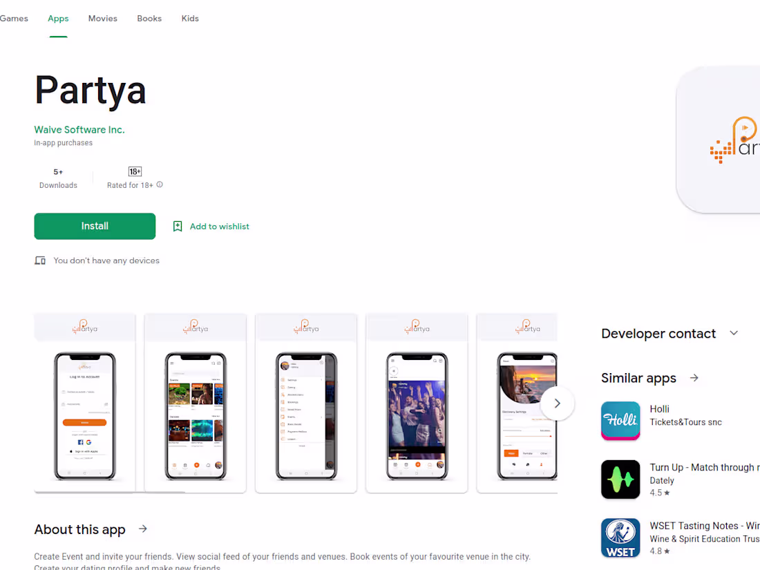 Cover image for Partya (combo of Instagram + Book my show + Tinder)