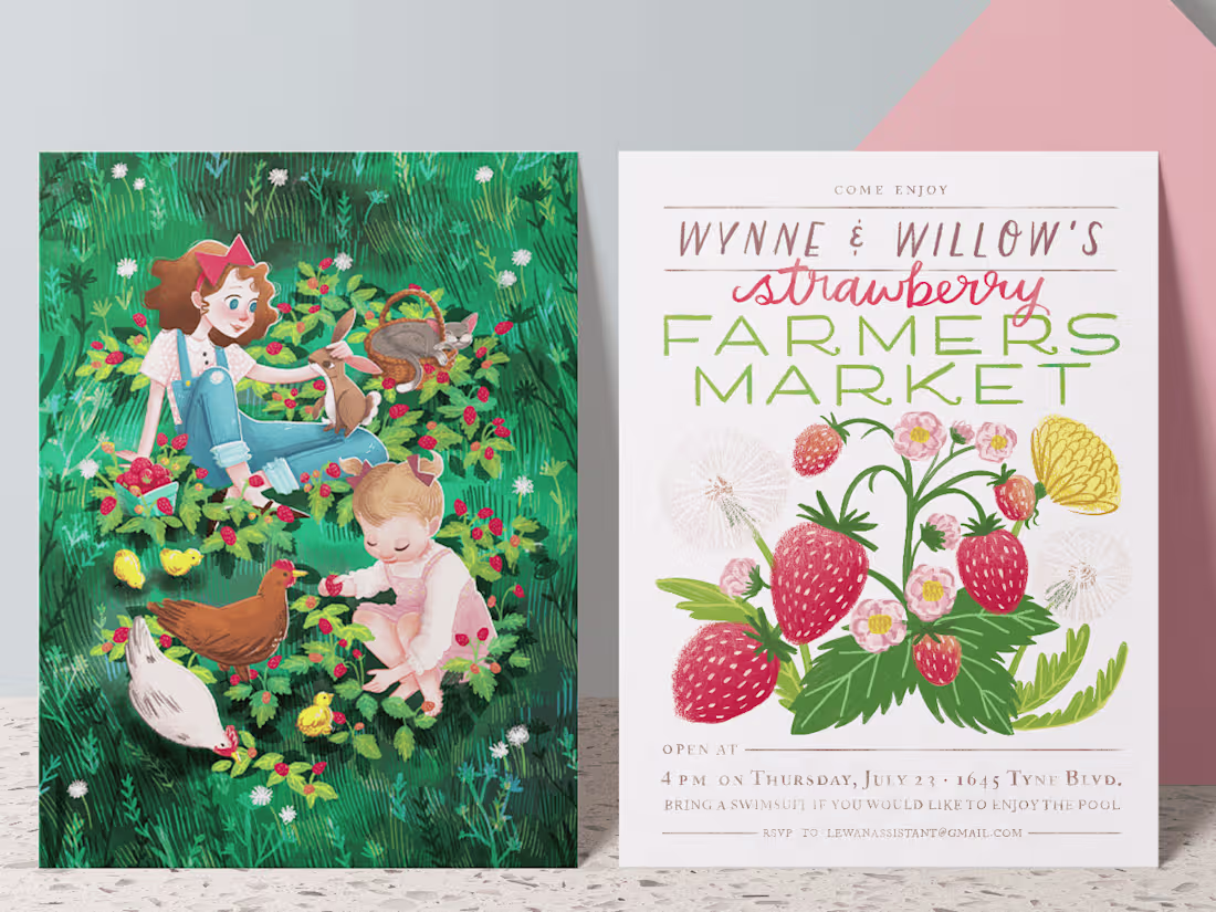 Cover image for Kids Party Invitation: Picking Strawberries