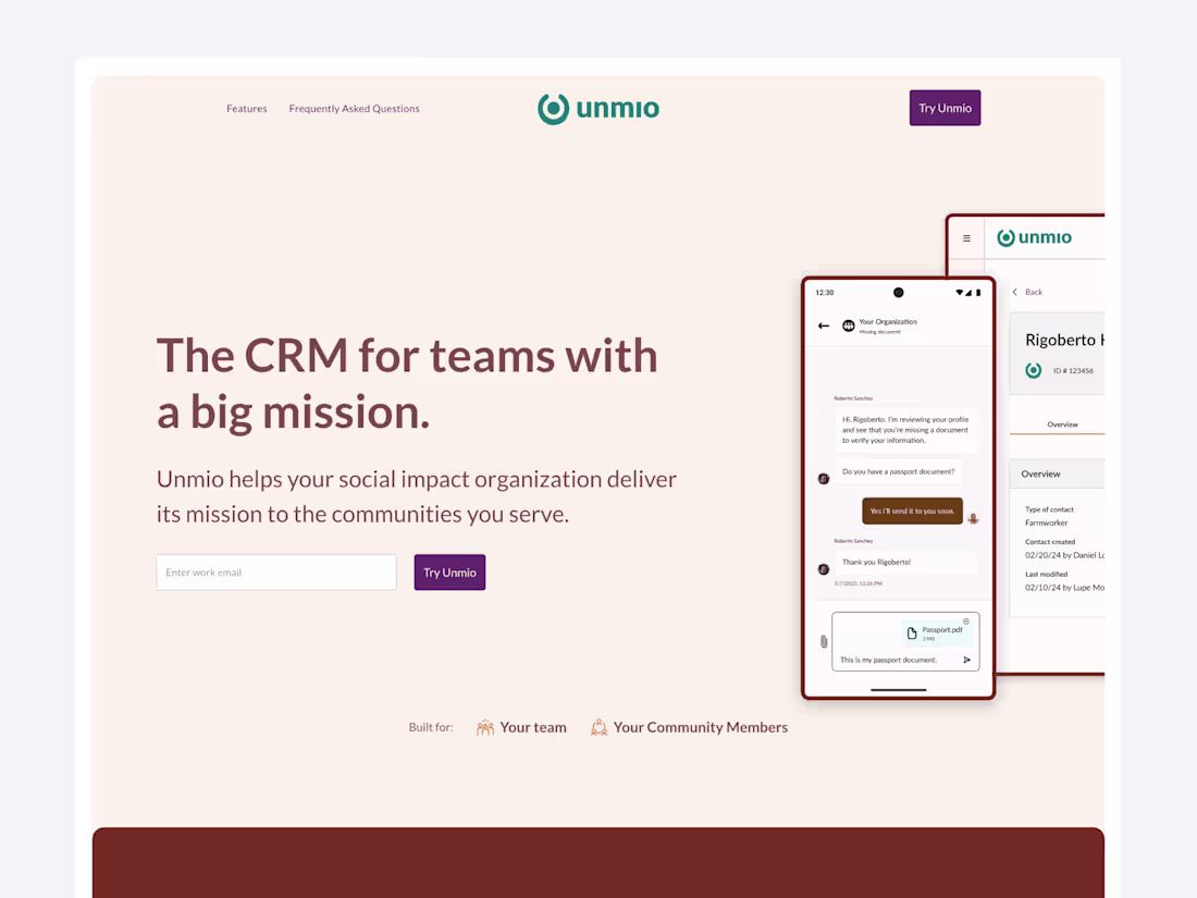 Cover image for Unmio: Mission-Driven CRM Web Design & Development
